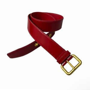 Miu Miu Red Leather Belt with Gold-Tone Buckle